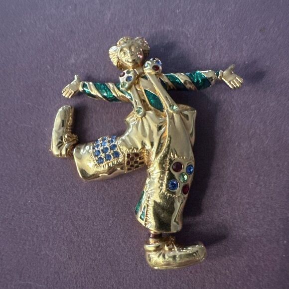 Vintage Swarovski Designer Enamel Crystal Clown Brooch - Picture 1 of 5
